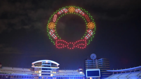 A drone display in the form of a wreath above Nottinghamshire County Cricket Club's Trent Bridge ground in West Bridgford