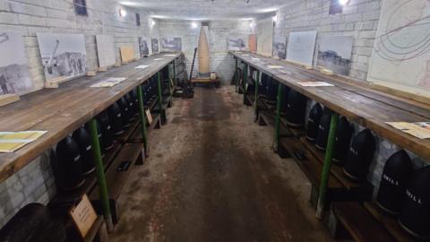 The recreation of an artillery storage room which is part of the No.3 Gun Emplacement.