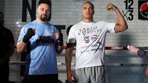 Joseph Parker and Fabio Wardley pose at a media day in London