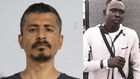 Two images side by side of two men. The man on the left is 34, Afghan, and has short, dark hair with a small beard and mustache. He is looking straight ahead at the camera. The man on the right is 18, Sudanese, and is wearing a light coloured jacket with a zip. 