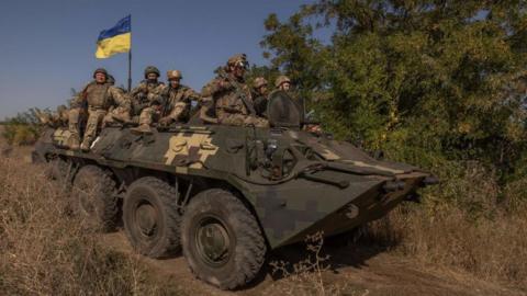 Ukrainian soldiers in the Donetsk region of Ukraine on 26 September 2023