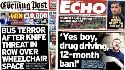 Front pages of South Wales Evening Post and South Wales Echo