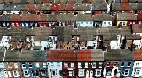 Aerial view of terraced houses