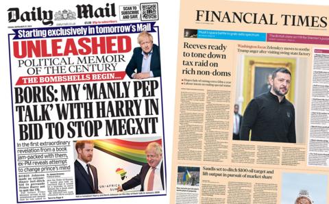 The front pages of the Daily Mail and the Financial Times.