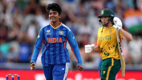 Sree Charani celebrates a wicket