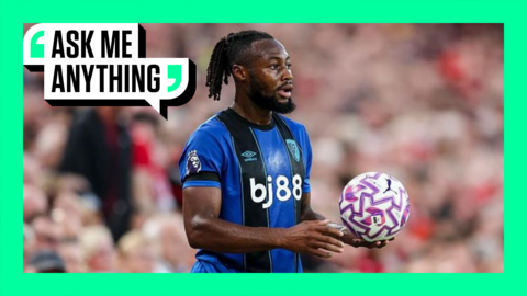 Bournemouth's Antoine Semenyo holding a football, with a BBC Ask Me Anything graphic