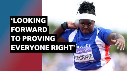 Funmi Oduwaiye prepares to throw shot put