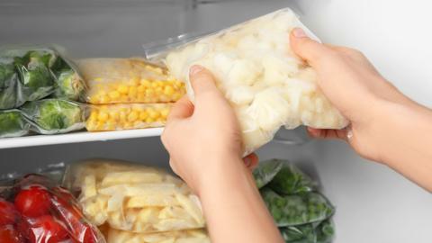 A freezer full of meal-prepped veggies.