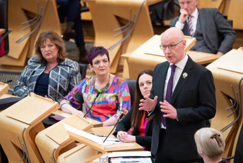 John Swinney is questioned by opposition party leaders during FMQs