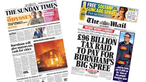 A composite image of the front pages of the Mail on Sunday and the Sunday Times on 26 July 2026
