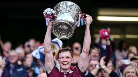Galway captain Darren Morrissey lifts the Bob O'Keeffe Cup