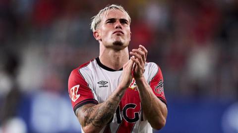 Rayo defender Pep Chavarria applauding after a match with his club side.