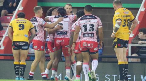 Leigh Leopards playing against Castleford Tigers in Super League rugby
