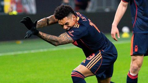 Igor Jesus celebrates scoring for Nottingham Forest against Utrecht