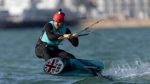  Connor Bainbridge of Great Britain competes in the Men's Gold Fleet races