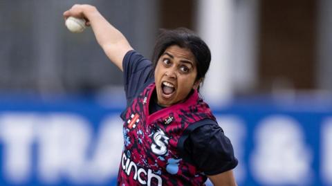 Anisha Patel bowling during a practice session