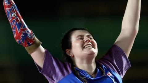 Javelin thrower Hollie Arnold celebrates victory at the Para Athletics World Championships in Kobe 