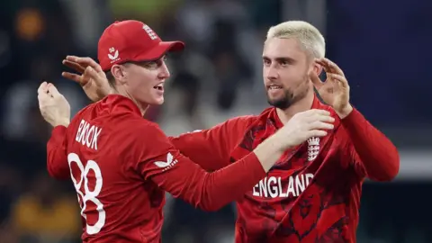 Will Jacks and Harry Brook celebrate a wicket