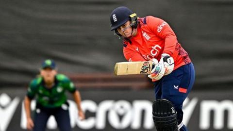 England batter Bryony Smith plays a shot