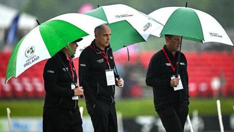 Umpires out on the pitch at Bready