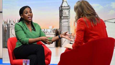 Conservative leader Kemi Badenoch being interviewed by Laura Kuenssberg.