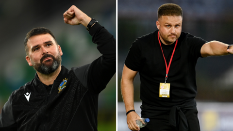Linfield manager David Healy and Larne boss Nathan Rooney