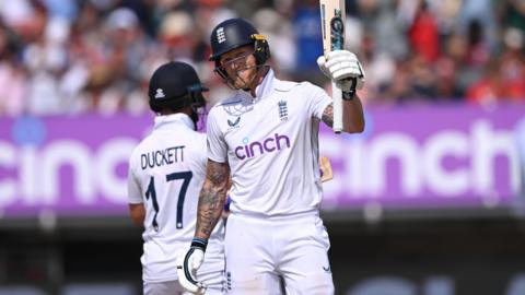 Ben Stokes celebrates his half-century