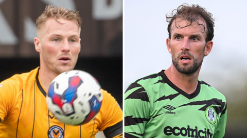 Cameron Norman during his first spell at Newport and Christian Doidge playing for Forest Green