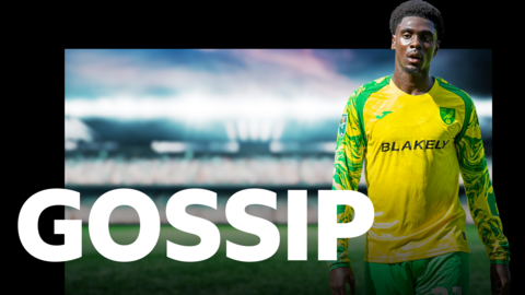 Mo Toure walking wearing Norwich kit with branding that says 'GOSSIP' next to him