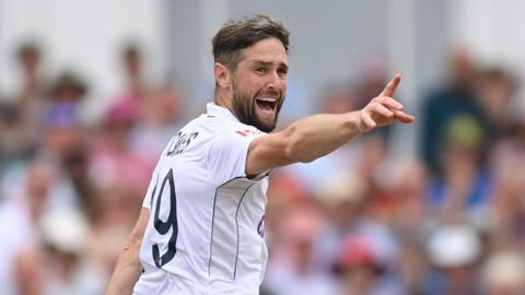 England's Chris Woakes appeals for a wicket on day three of the second West Indies Test at Trent Bridge