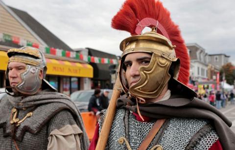 man dressed as roman soldier