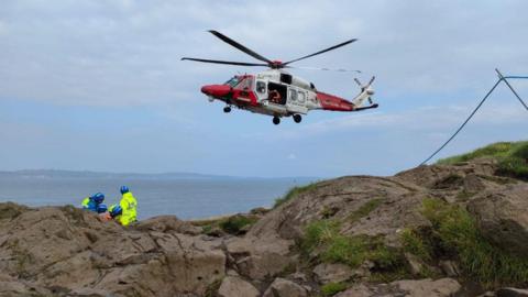 Helicopter pictured at the site 