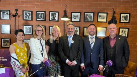 Five of the seven candidates took part in the debate hosted by BBC Radio Northampton's Annabel Amos (third left)