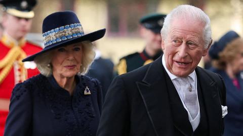 King Charles III and Queen Camilla arriving at St Asaph Cathedral, Denbighshire