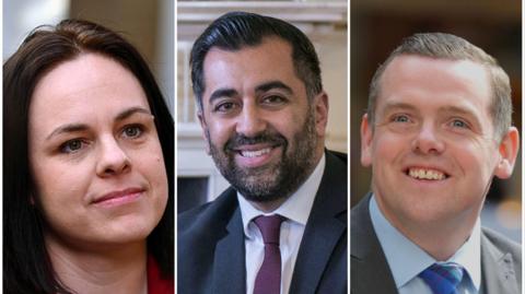A composite image of outgoing MSPs Kate Forbes, Humza Yousaf and Douglas Ross