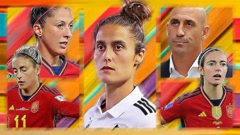 BBC graphic - Jenni Hermoso, Alexia Putellas, Montse Tome, Luis Rubiales, Aitana Bonmati