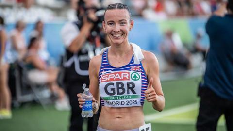 Sarah Tait of Team Great Britain poses for a picture after competing in the 3000m Steeplechase Women during the European Athletics Team Championships 1st Division Day 3 at Vallehermoso Stadium on 29 June 2025 in Madrid, Spain
