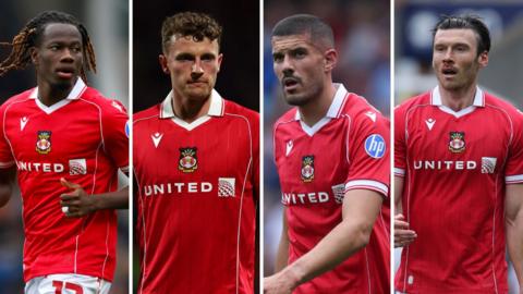 (From left to right) Wrexham players Issa Kabore, Nathan Broadhead, Conor Coady and Kieffer Moore
