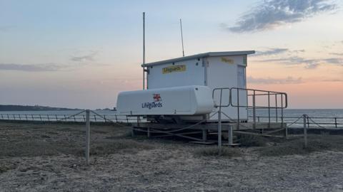 A lifeguard hut outside St Ouen's beach.