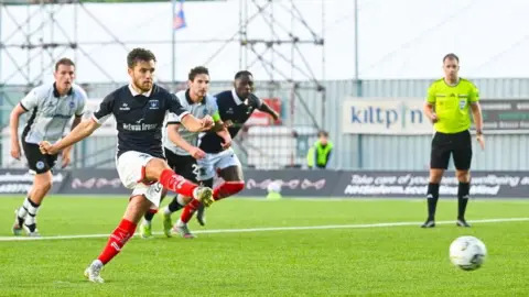 Falkirk's Ross McIver has a penalty saved against Ayr United