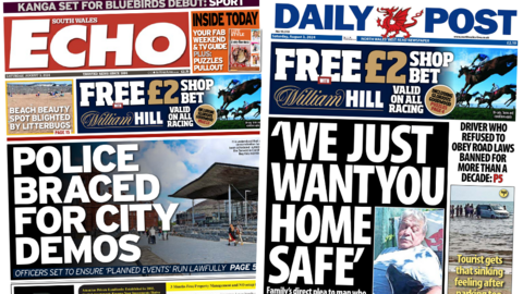 South Wales Echo and Daily Post front pages