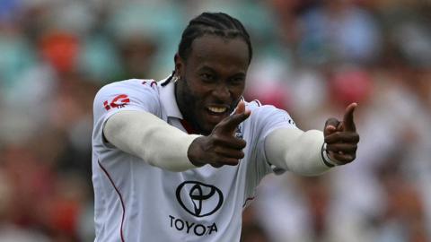 England fast bowler Jofra Archer celebrates taking a wicket
