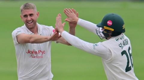 Olly Stone takes a wicket