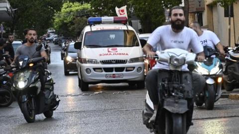 An ambulance arrives at the American University of Beirut Medical Center