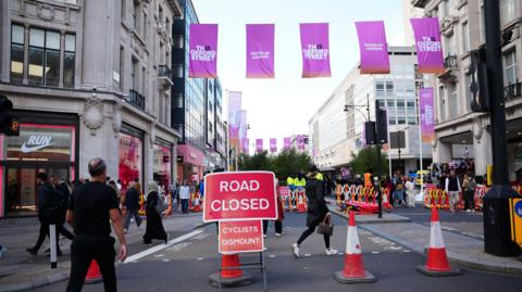 A view of Oxford Street in central London, as vehicles have been prohibited from accessing a half-mile stretch of the road from Oxford Circus to Orchard Street between noon and 8pm for the event called This Is Oxford Street, to showcase Mayor of London Sir Sadiq Khan's pedestrianisation plan