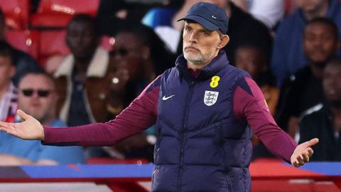 Head coach Thomas Tuchel looks frustrated