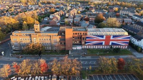 An aerial drone image of the former North East Derbyshire District Council building in Saltergate, Chesterfield