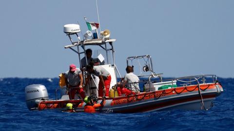 Search and rescue boat in the sea