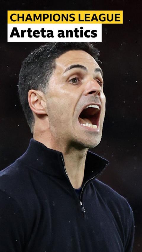 Mikel Arteta open mouthed shouting out instructions 