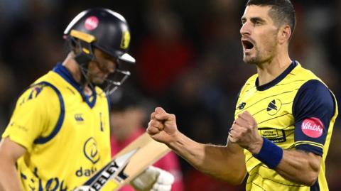 Benny Howell celebrates taking wicket